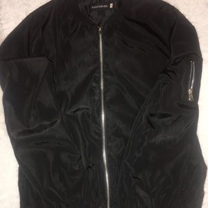 Black bomber jacket with silver zippers